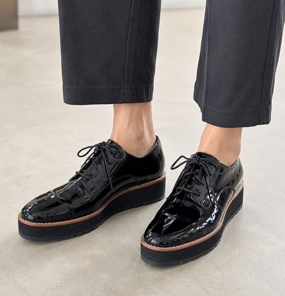 Eileen Fisher Eddy Black Patent Leather Platform Oxford Shoes Women’s Sz 10